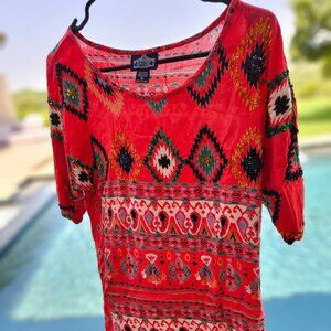 Angie Womens Aztec Sequin Top Medium